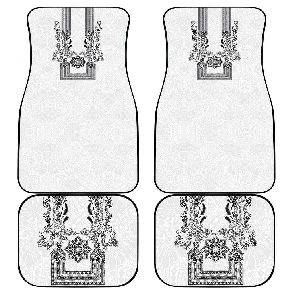 Philippines Barong Style Car Mats with Polynesian Art and Leaf Motif Black-White Color