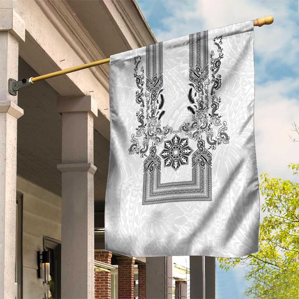 Philippines Barong Style Garden Flag with Polynesian Art and Leaf Motif Black-White Color LT03 House Flag White - Polynesian Pride