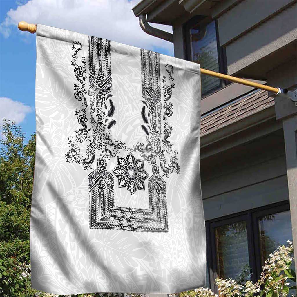 Philippines Barong Style Garden Flag with Polynesian Art and Leaf Motif Black-White Color LT03 - Polynesian Pride