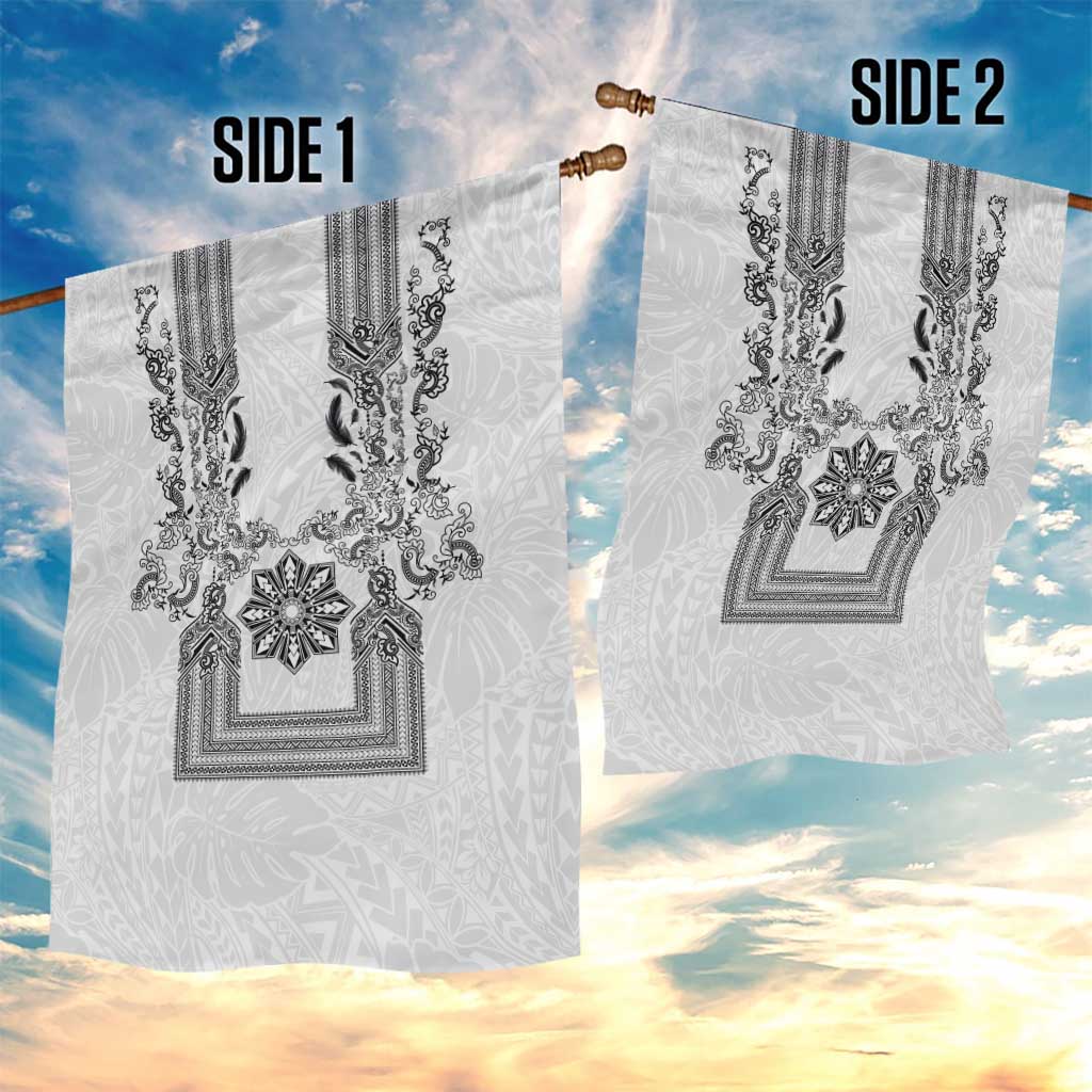 Philippines Barong Style Garden Flag with Polynesian Art and Leaf Motif Black-White Color LT03 - Polynesian Pride