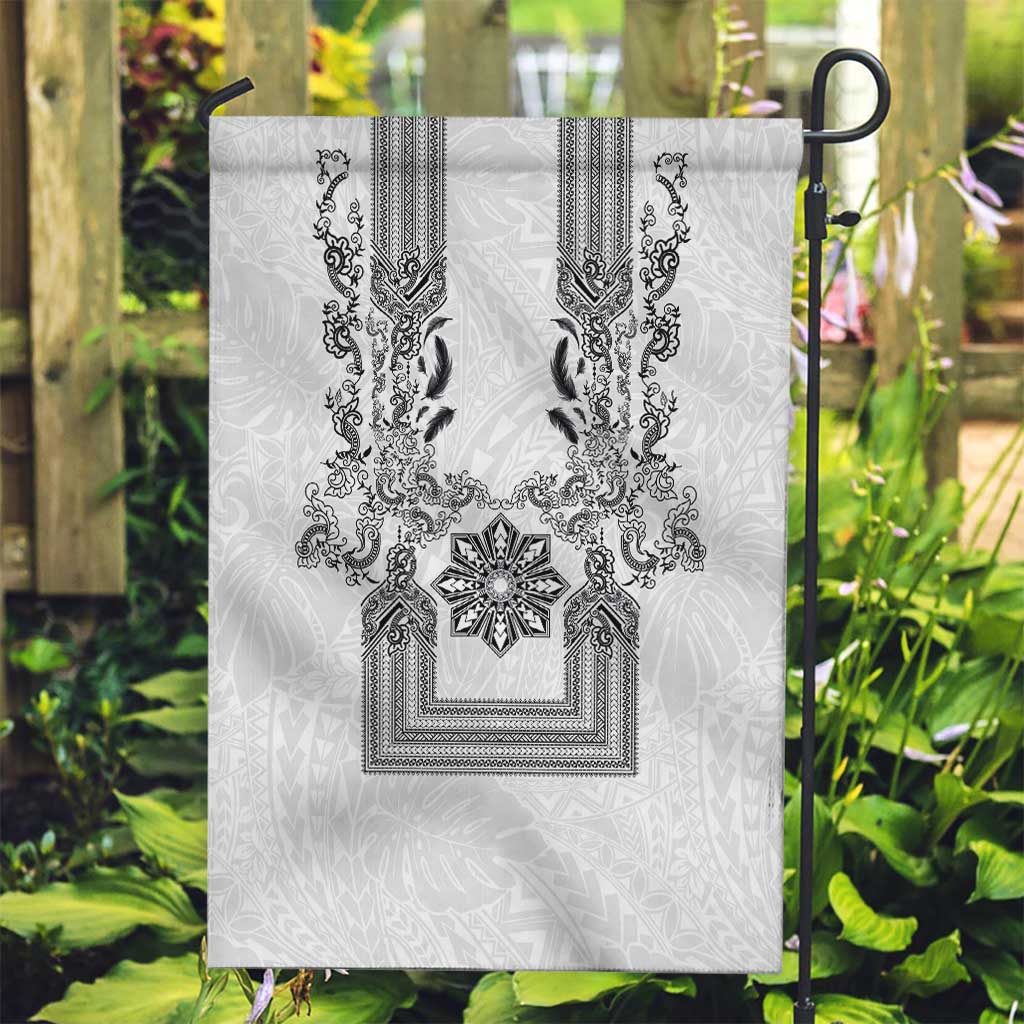 Philippines Barong Style Garden Flag with Polynesian Art and Leaf Motif Black-White Color LT03 Garden Flag White - Polynesian Pride