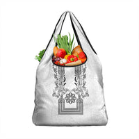 Philippines Barong Style Grocery Bag with Polynesian Art and Leaf Motif Black-White Color