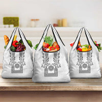 Philippines Barong Style Grocery Bag with Polynesian Art and Leaf Motif Black-White Color