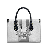 Philippines Barong Style Leather Bag with Polynesian Art and Leaf Motif Black-White Color