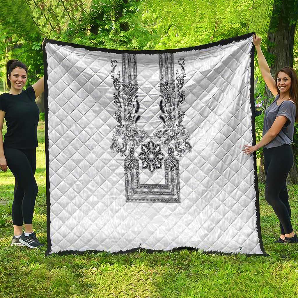 Philippines Barong Style Quilt with Polynesian Art and Leaf Motif Black-White Color LT03 - Polynesian Pride