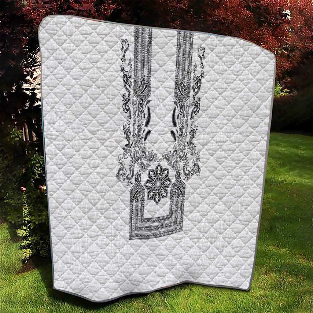 Philippines Barong Style Quilt with Polynesian Art and Leaf Motif Black-White Color LT03 - Polynesian Pride