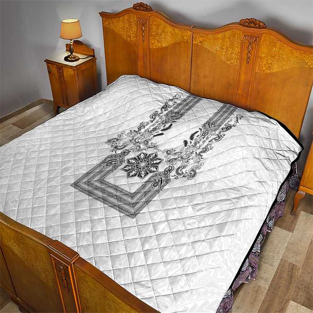 Philippines Barong Style Quilt with Polynesian Art and Leaf Motif Black-White Color LT03 - Polynesian Pride