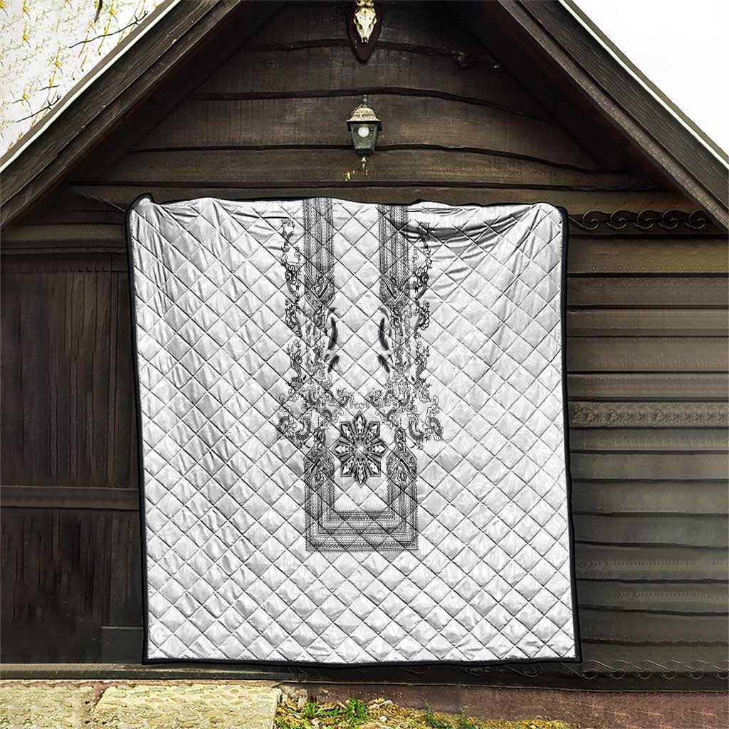 Philippines Barong Style Quilt with Polynesian Art and Leaf Motif Black-White Color LT03 - Polynesian Pride