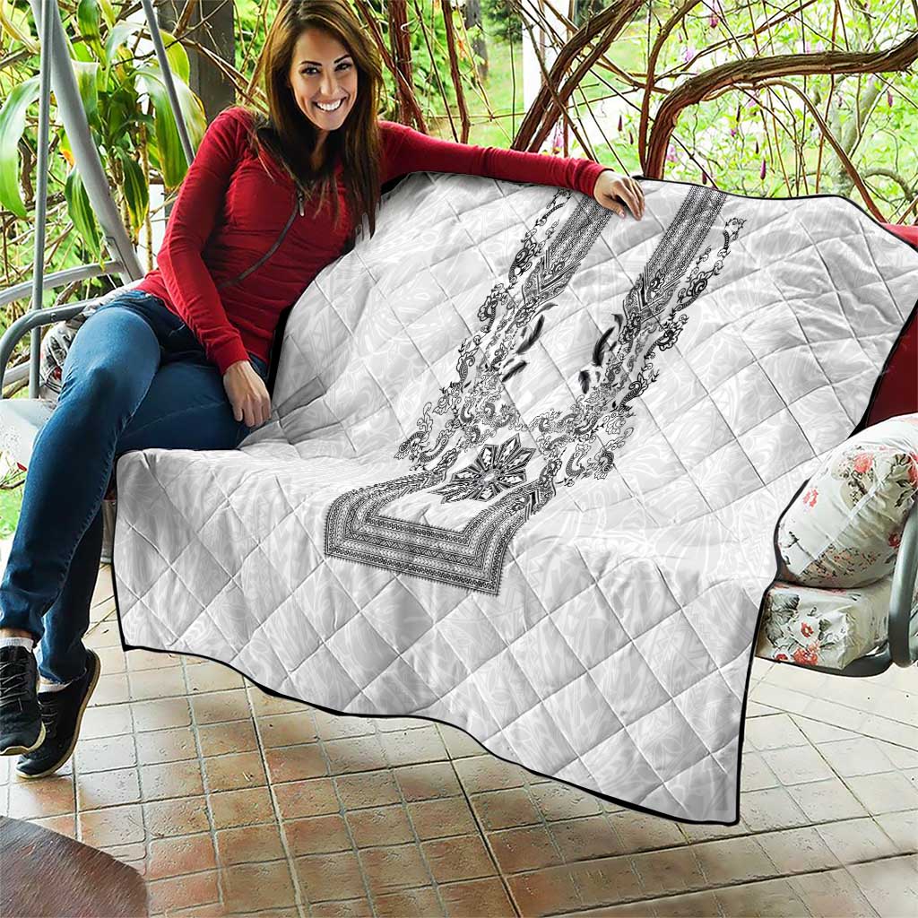 Philippines Barong Style Quilt with Polynesian Art and Leaf Motif Black-White Color LT03 - Polynesian Pride