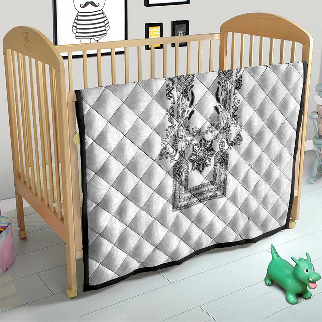 Philippines Barong Style Quilt with Polynesian Art and Leaf Motif Black-White Color LT03 - Polynesian Pride