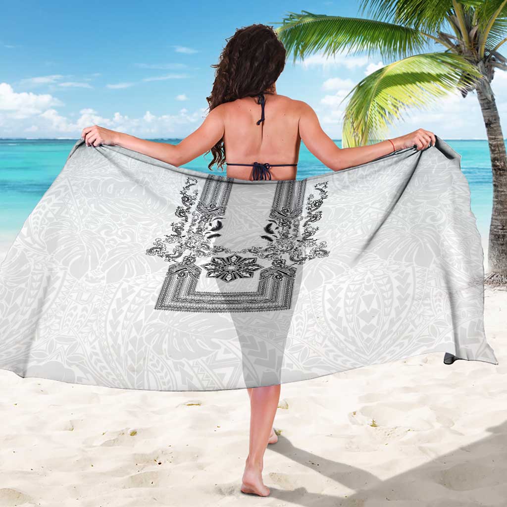 Philippines Barong Style Sarong with Polynesian Art and Leaf Motif Black-White Color