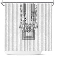 Philippines Barong Style Shower Curtain with Polynesian Art and Leaf Motif Black-White Color LT03 White - Polynesian Pride