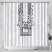 Philippines Barong Style Shower Curtain with Polynesian Art and Leaf Motif Black-White Color LT03 - Polynesian Pride