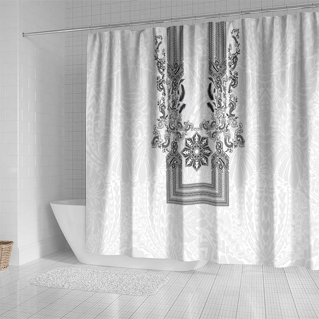 Philippines Barong Style Shower Curtain with Polynesian Art and Leaf Motif Black-White Color LT03 - Polynesian Pride
