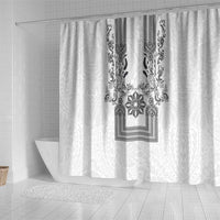 Philippines Barong Style Shower Curtain with Polynesian Art and Leaf Motif Black-White Color LT03 - Polynesian Pride