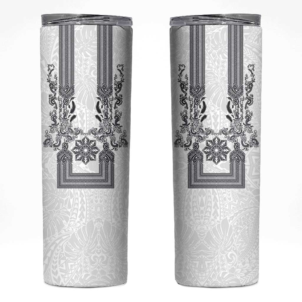 Philippines Barong Style Skinny Tumbler with Polynesian Art and Leaf Motif Black-White Color