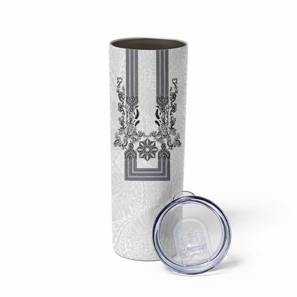 Philippines Barong Style Skinny Tumbler with Polynesian Art and Leaf Motif Black-White Color