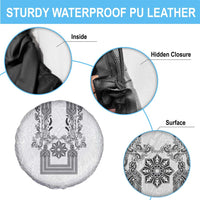 Philippines Barong Style Spare Tire Cover with Polynesian Art and Leaf Motif Black-White Color