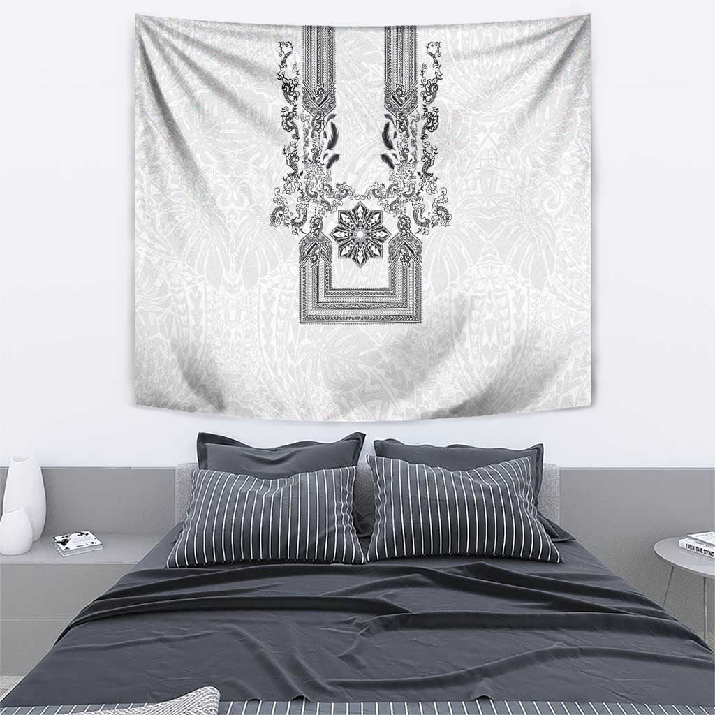 Philippines Barong Style Tapestry with Polynesian Art and Leaf Motif Black-White Color LT03 - Polynesian Pride