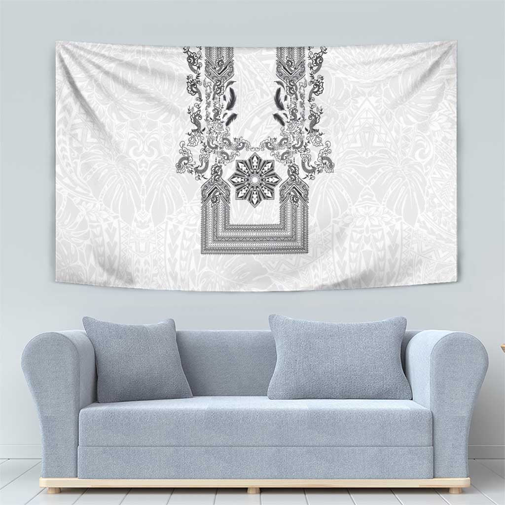 Philippines Barong Style Tapestry with Polynesian Art and Leaf Motif Black-White Color LT03 - Polynesian Pride