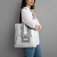 Philippines Barong Style Tote Bag with Polynesian Art and Leaf Motif Black-White Color
