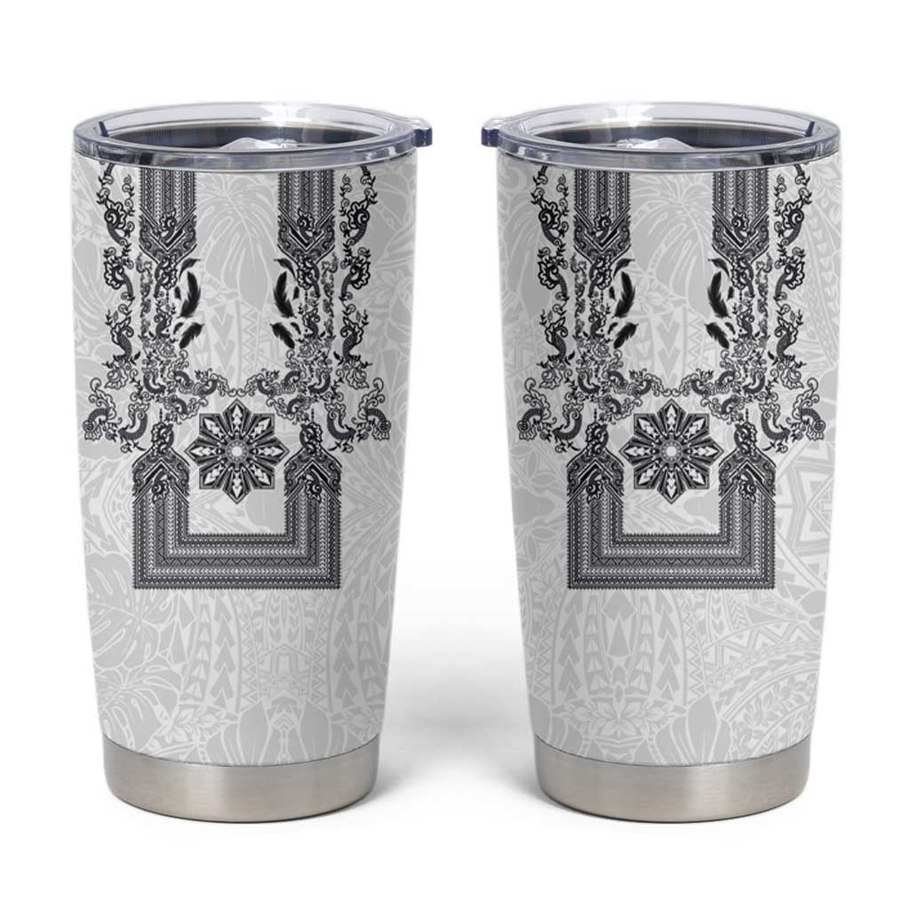 Philippines Barong Style Tumbler Cup with Polynesian Art and Leaf Motif Black-White Color