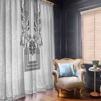 Philippines Barong Style Window Curtain with Polynesian Art and Leaf Motif Black-White Color