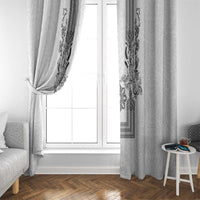Philippines Barong Style Window Curtain with Polynesian Art and Leaf Motif Black-White Color