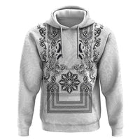 Philippines Barong Style Zip Hoodie with Polynesian Art and Leaf Motif Black-White Color LT03 Pullover Hoodie White - Polynesian Pride
