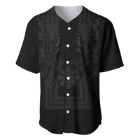 Philippines Barong Style Baseball Jersey with Polynesian Art and Leaf Motif Black Color LT03 Black - Polynesian Pride