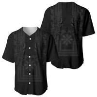 Philippines Barong Style Baseball Jersey with Polynesian Art and Leaf Motif Black Color LT03 - Polynesian Pride