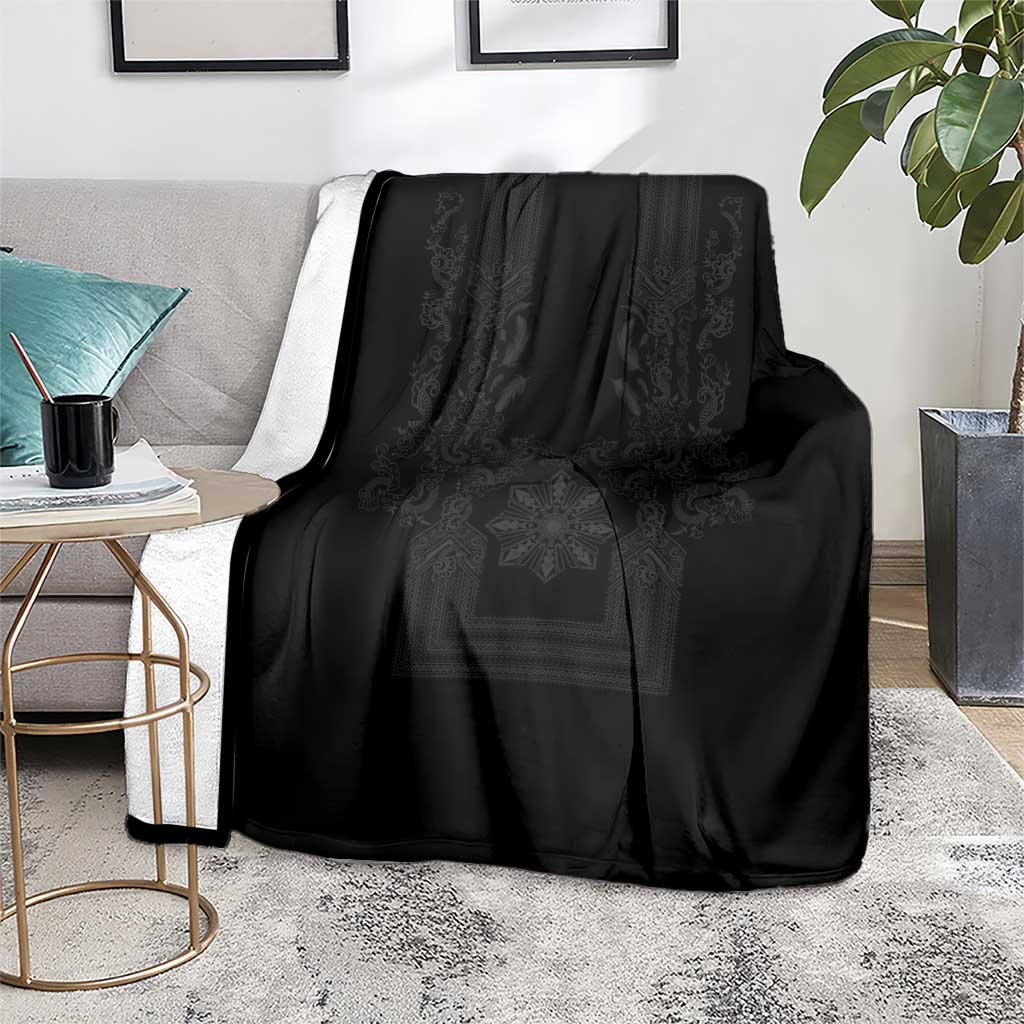 Philippines Barong Style Blanket with Polynesian Art and Leaf Motif Black Color
