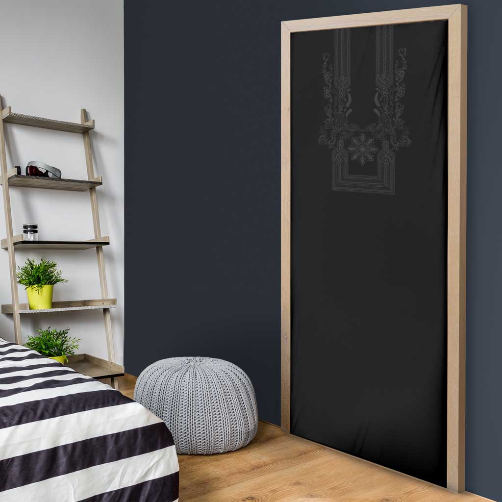 Philippines Barong Style Door Cover with Polynesian Art and Leaf Motif Black Color