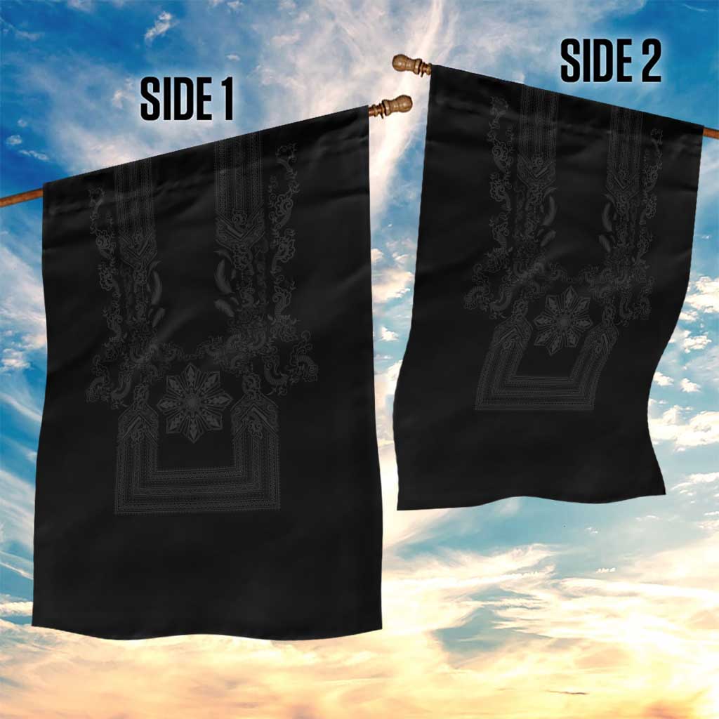 Philippines Barong Style Garden Flag with Polynesian Art and Leaf Motif Black Color