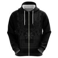 Philippines Barong Style Hoodie with Polynesian Art and Leaf Motif Black Color