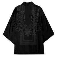 Philippines Barong Style Kimono with Polynesian Art and Leaf Motif Black Color LT03 - Polynesian Pride