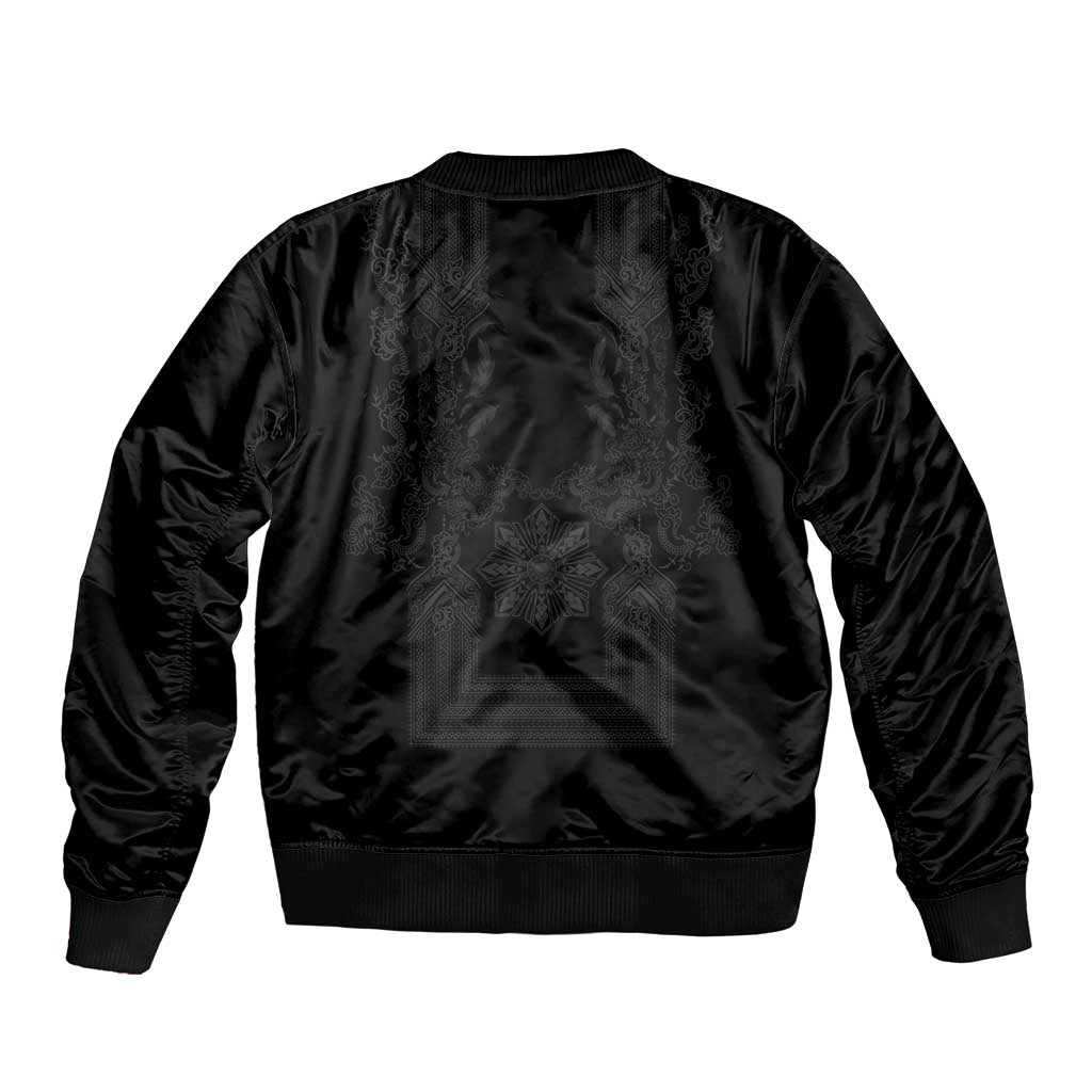 Philippines Barong Style Sleeve Zip Bomber Jacket with Polynesian Art and Leaf Motif Black Color LT03 - Polynesian Pride