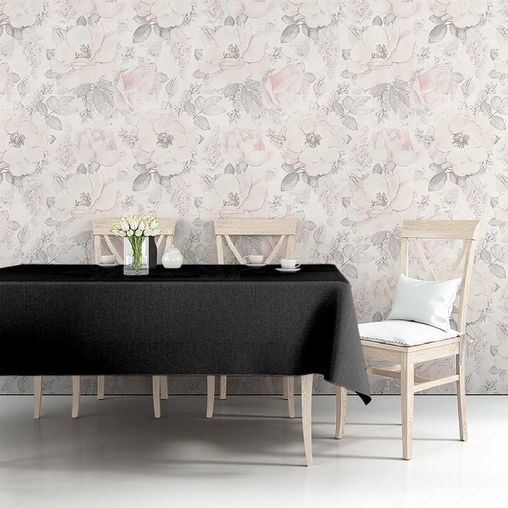 Philippines Barong Style Tablecloth with Polynesian Art and Leaf Motif Black Color