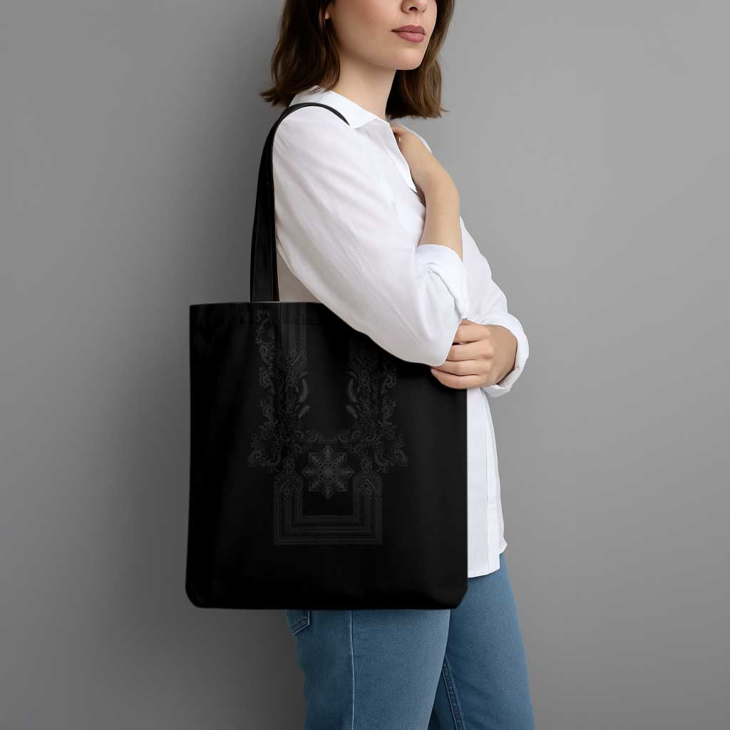 Philippines Barong Style Tote Bag with Polynesian Art and Leaf Motif Black Color LT03 - Polynesian Pride