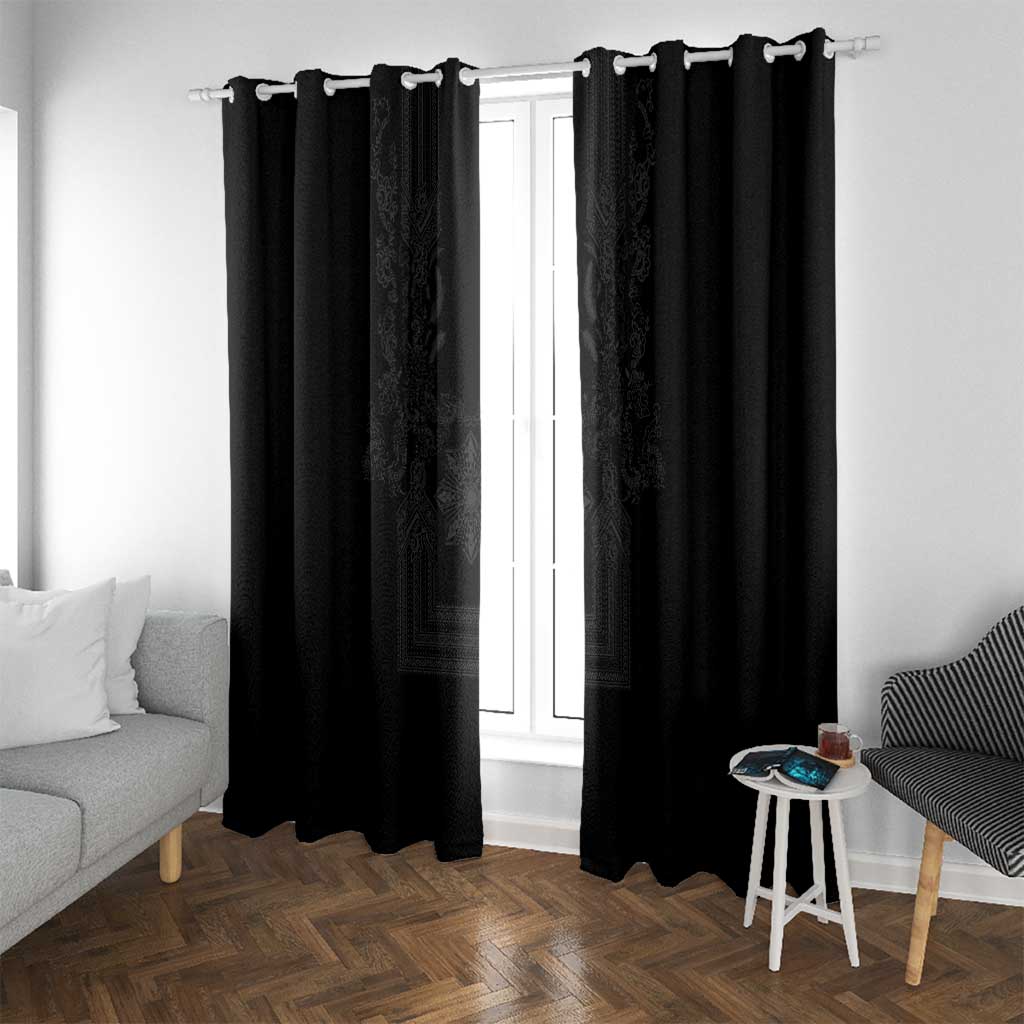 Philippines Barong Style Window Curtain with Polynesian Art and Leaf Motif Black Color