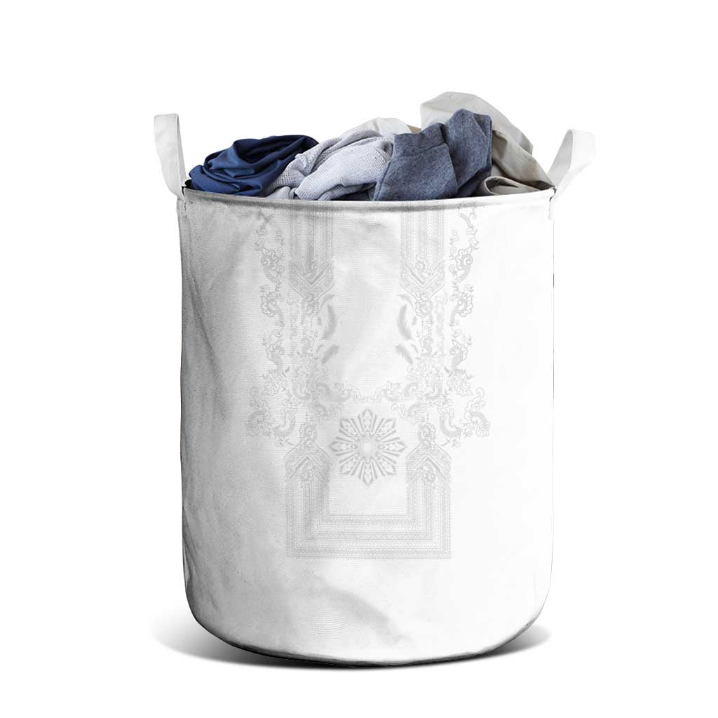 Philippines Barong Style Laundry Basket with Polynesian Art and Leaf Motif White Color LT03 - Polynesian Pride