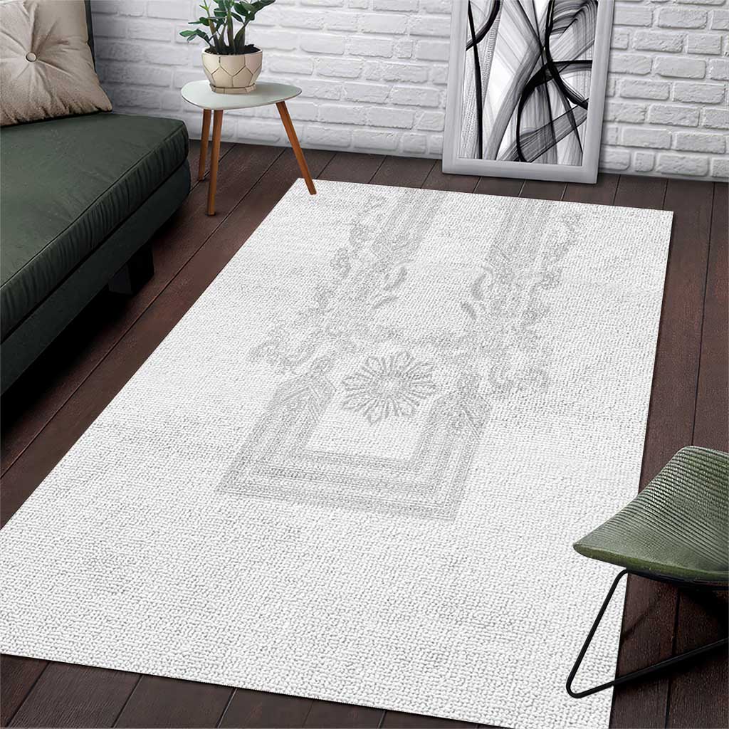 Philippines Barong Style Area Rug with Polynesian Art and Leaf Motif White Color LT03 White - Polynesian Pride