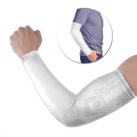 Philippines Barong Style Arm Sleeves with Polynesian Art and Leaf Motif White Color