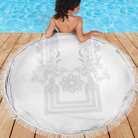 Philippines Barong Style Beach Blanket with Polynesian Art and Leaf Motif White Color