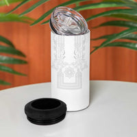 Philippines Barong Style 4 in 1 Can Cooler Tumbler with Polynesian Art and Leaf Motif White Color