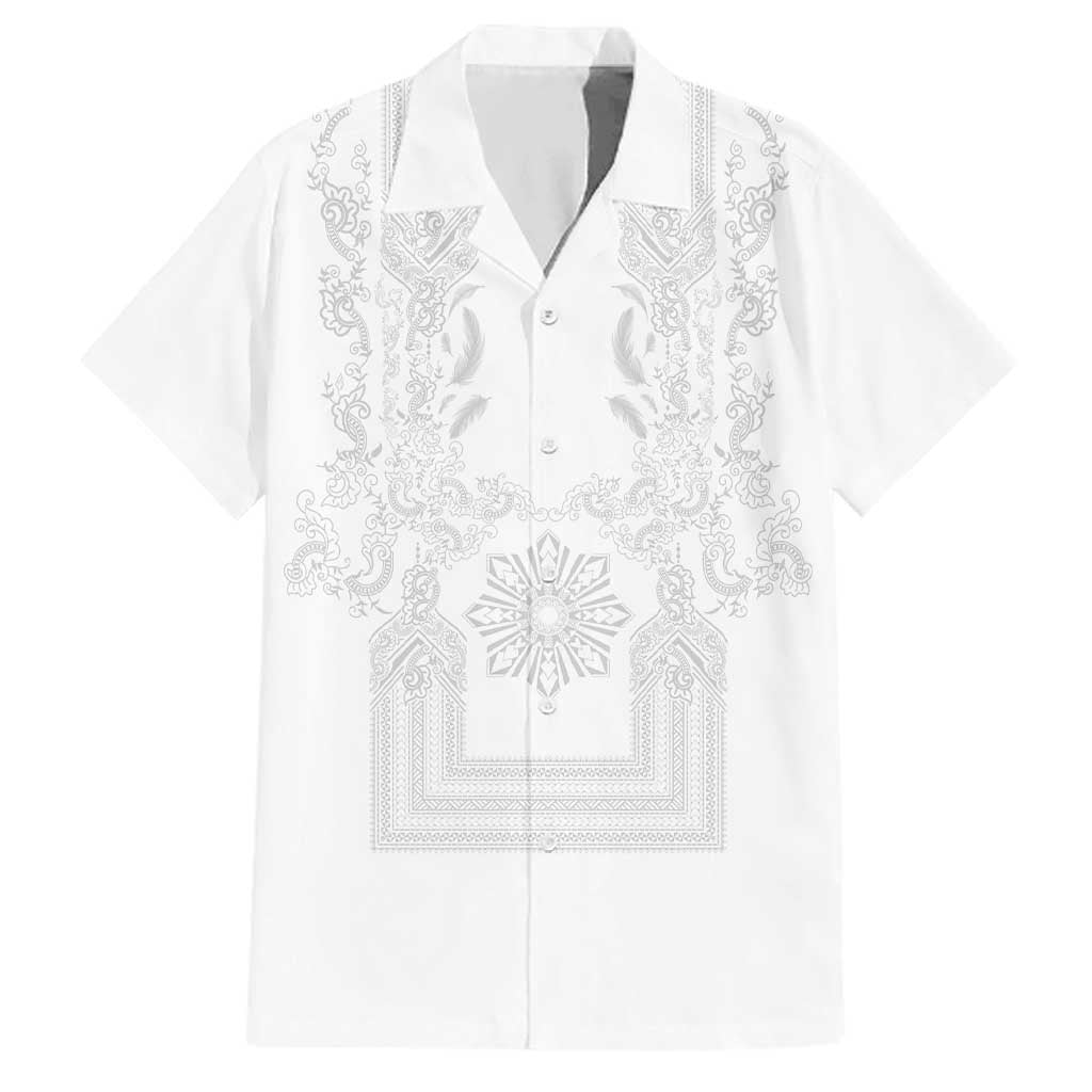Philippines Barong Style Family Matching Mermaid Dress and Hawaiian Shirt with Polynesian Art and Leaf Motif White Color LT03 Dad's Shirt - Short Sleeve White - Polynesian Pride