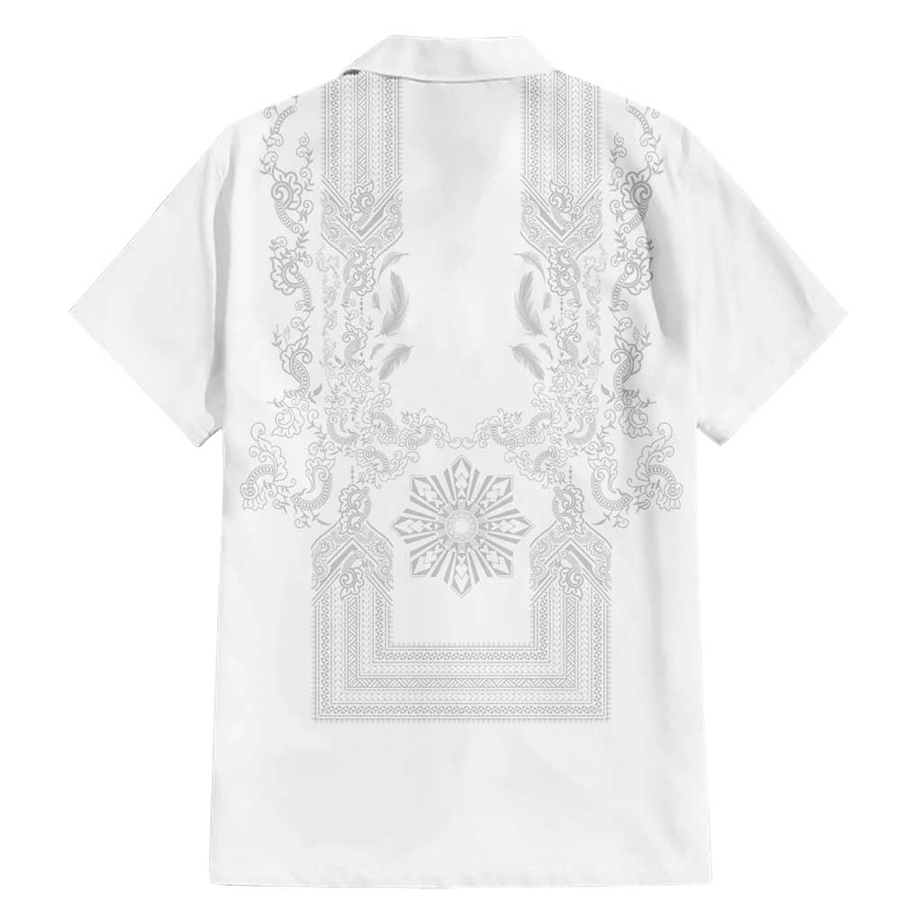 Philippines Barong Style Family Matching Mermaid Dress and Hawaiian Shirt with Polynesian Art and Leaf Motif White Color LT03 - Polynesian Pride