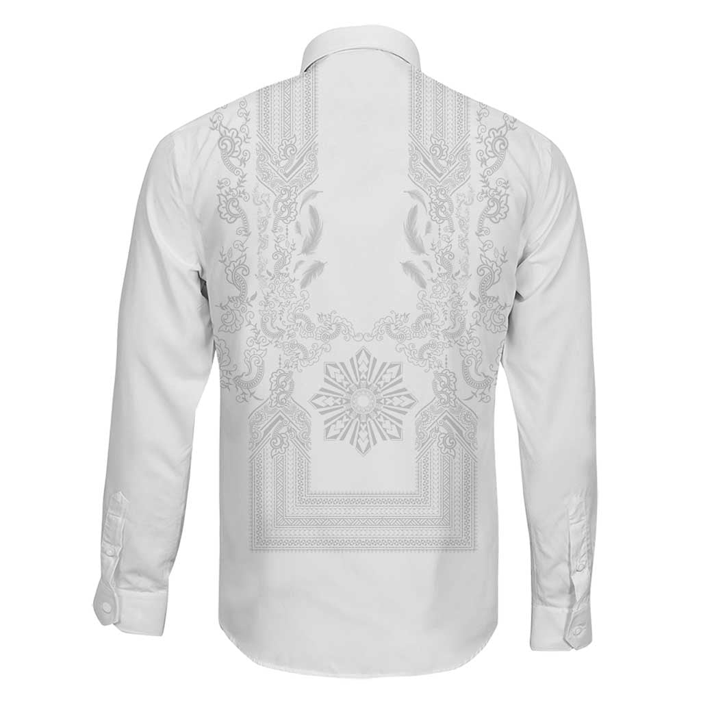 Philippines Barong Style Family Matching Mermaid Dress and Hawaiian Shirt with Polynesian Art and Leaf Motif White Color LT03 - Polynesian Pride