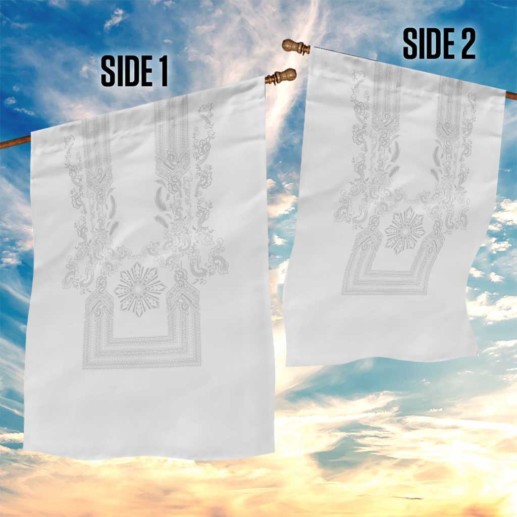 Philippines Barong Style Garden Flag with Polynesian Art and Leaf Motif White Color