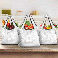 Philippines Barong Style Grocery Bag with Polynesian Art and Leaf Motif White Color